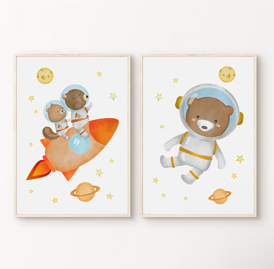 Set x3 Cuadros Osito Planetas Infantil