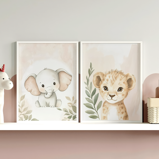 Set x2 Cuadros Elefante León bebé