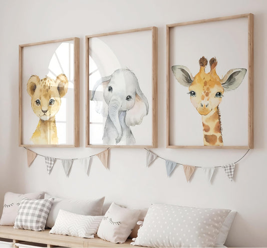 Set x3 Cuadros animales bebé infantiles
