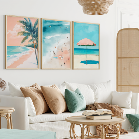 Set x3 Cuadros Olas Mar