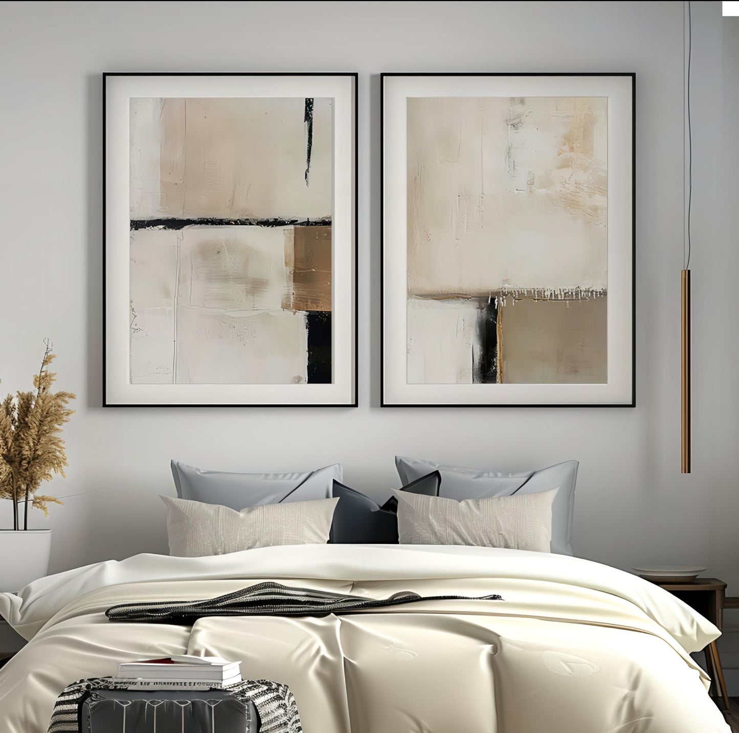 Set x2 Cuadro Decorativo Abstractos Beige