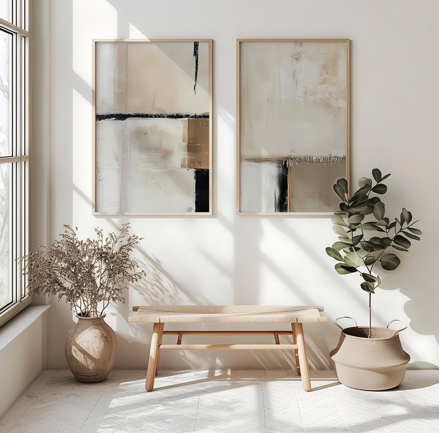 Set x2 Cuadro Decorativo Abstractos Beige
