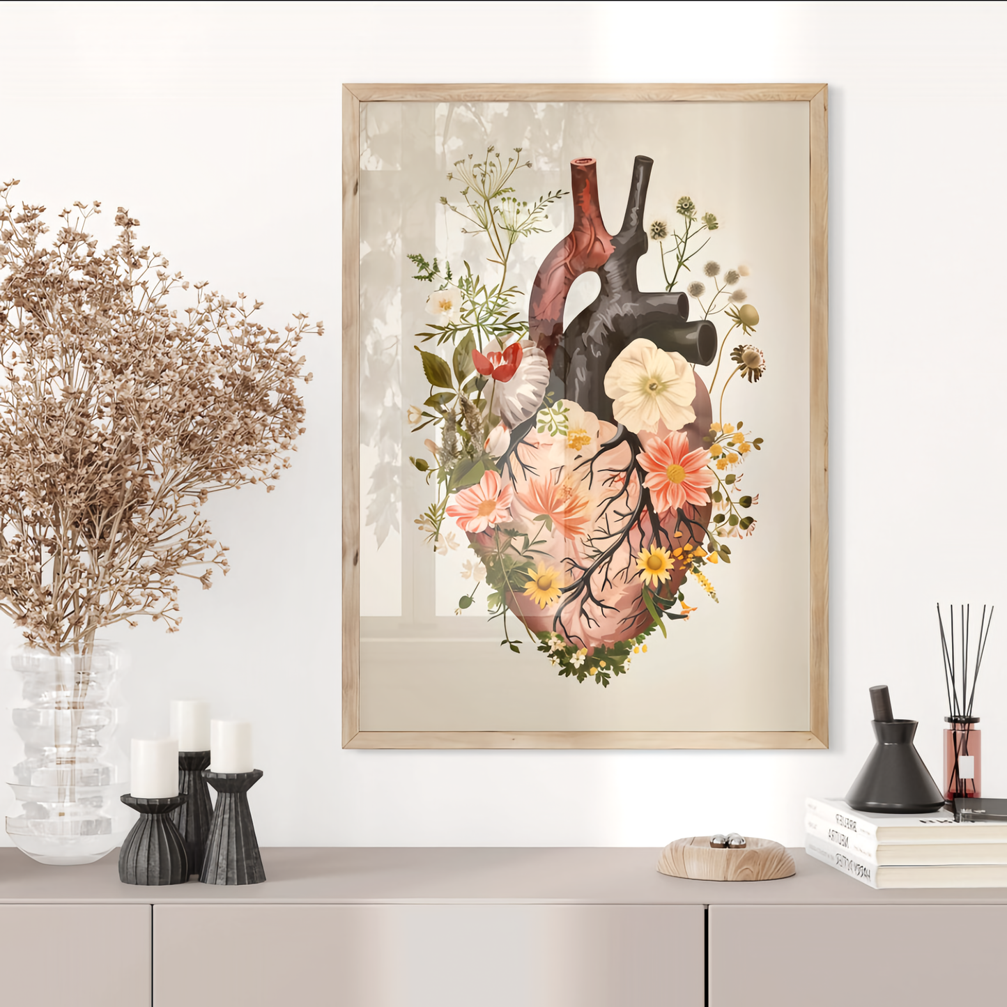Cuadro Diseño Botánico Corazón Floral