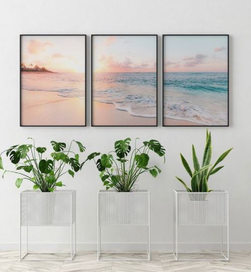 Set x3 Cuadros Decorativos, Una Playa, Atardecer - Tree House Deco