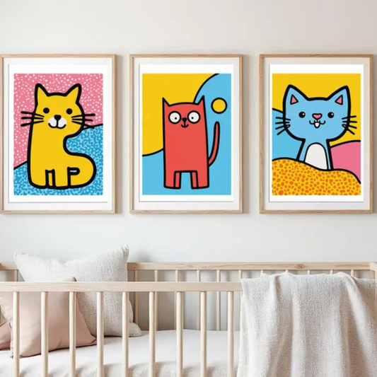 Set x3 Cuadros Infantiles Gatos de Colores