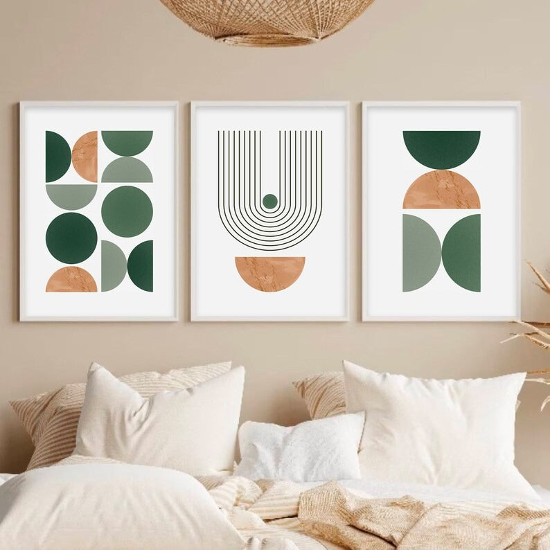 Set x3 Cuadros Abstractos, pintura, verde, boho II - Tree House Deco