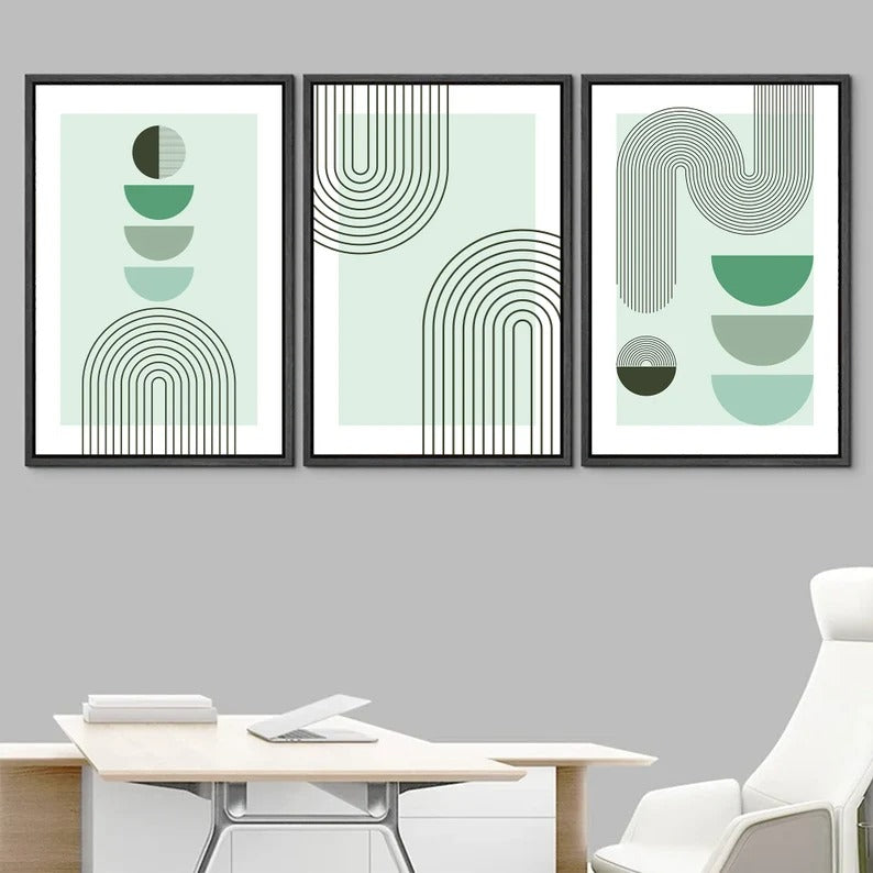 Set x3 Cuadros Abstractos, pintura, verde, boho - Tree House Deco