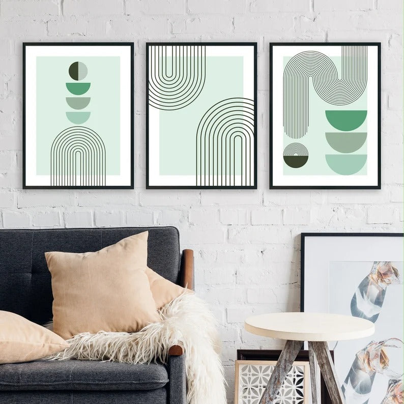 Set x3 Cuadros Abstractos, pintura, verde, boho - Tree House Deco