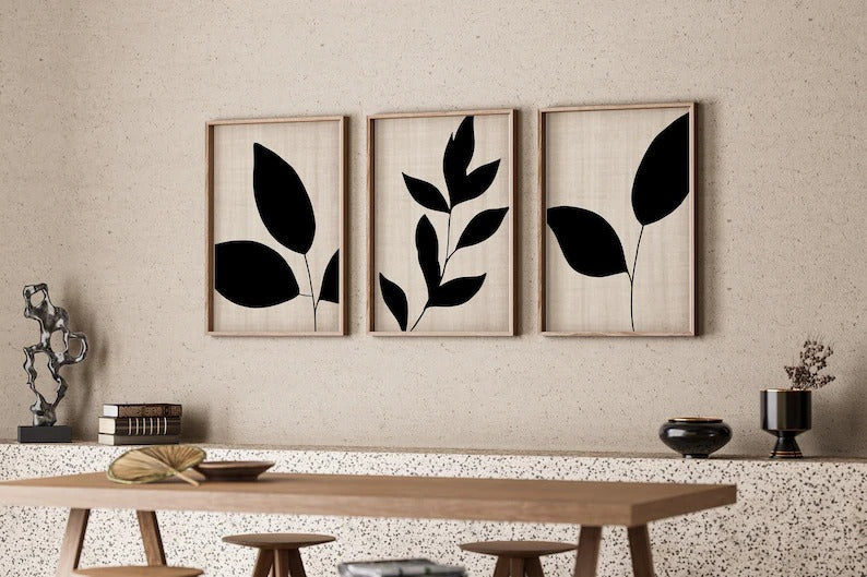 Set x3 Cuadros Abstractos, blanco y negro, flores - Tree House Deco