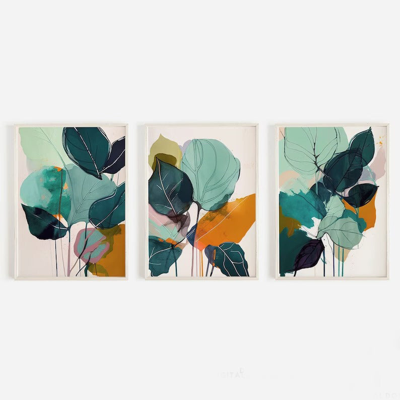 Set x3 Cuadros Abstractos, Plantas - Tree House Deco