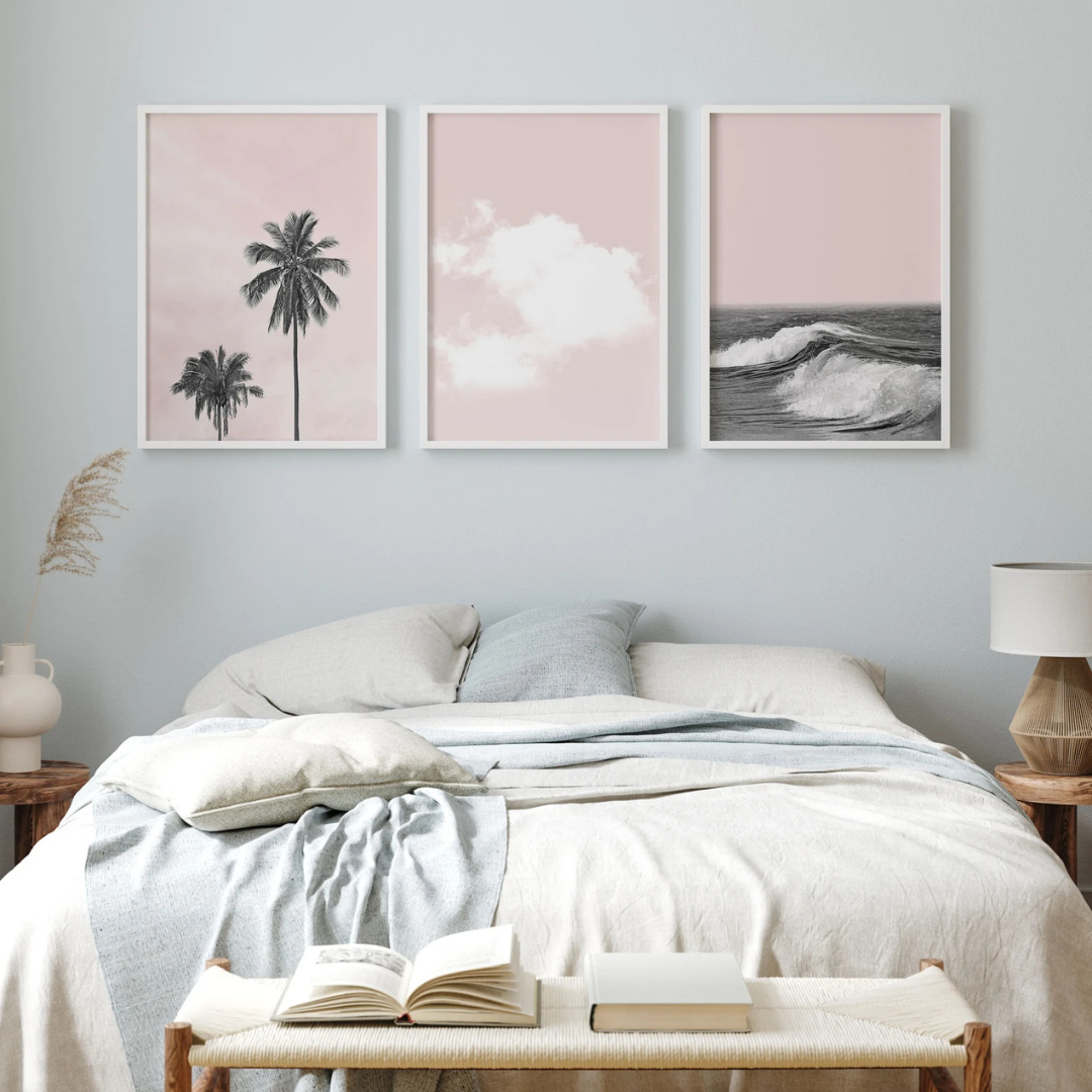 Set x3 Cuadros Playa Tonos Rosa