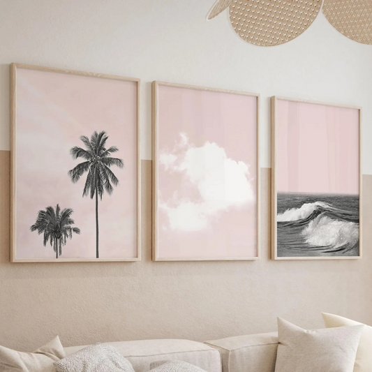 Set x3 Cuadros Playa Tonos Rosa