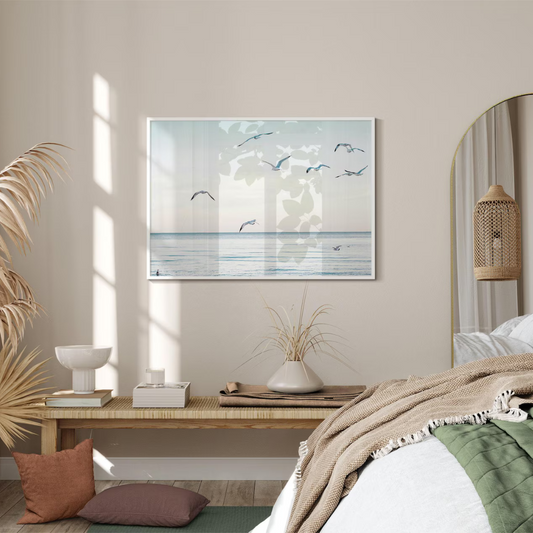 Cuadro Decorativo aves en la playa tranquila