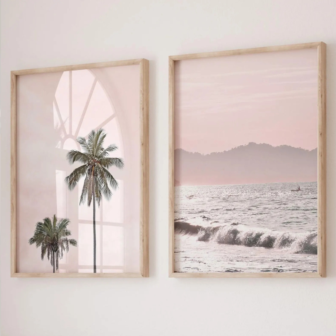 Set x2 Cuadros decoración costera, arte de playa