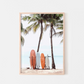 Cuadro fotografía de playa de surf, cartel de tabla de surf de palmera