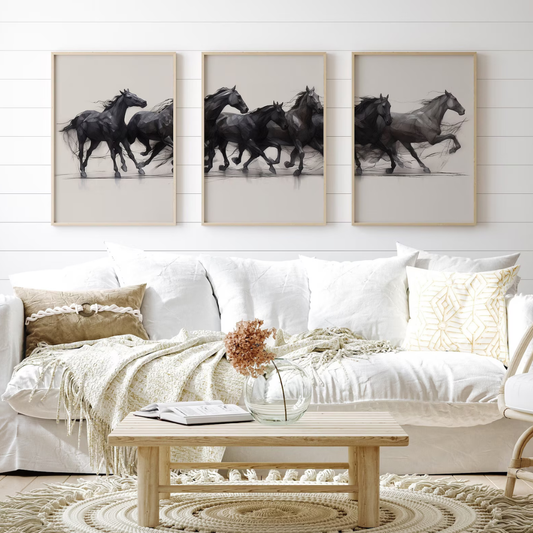 Set x3 Cuadros Decorativos  caballos vintage