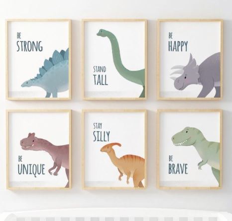 Set x6 Cuadros decorativos infantiles Dinofrases - Tree House Deco