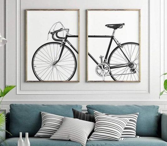 Set x2 Cuadros Decorativos Bicicleta, Blanco y Negro - Tree House Deco