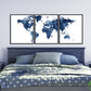 Set x3 Cuadros Decorativos Maps, Mapa del mundo azul - Tree House Deco