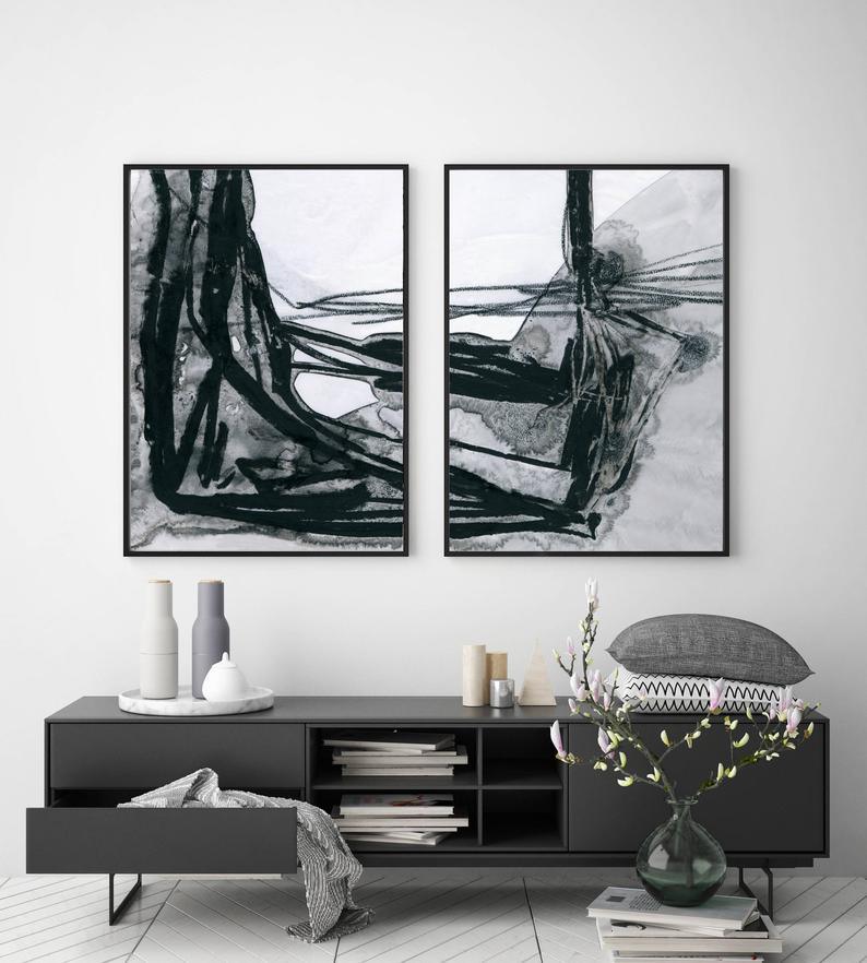 Set x2 Cuadros Decorativos Abstracto, Blanco y Negro - Tree House Deco