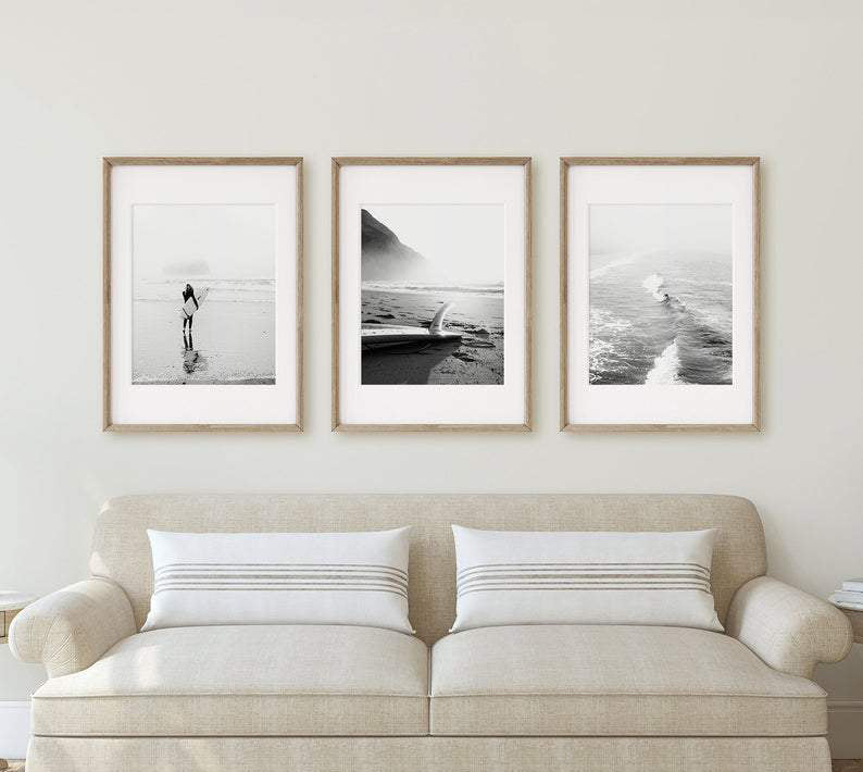 Set x3 Cuadros Decorativos , Surf, Blanco y Negro - Tree House Deco