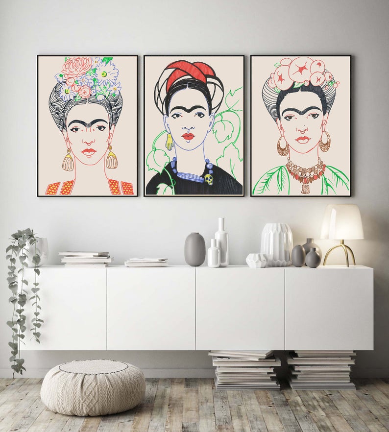 Set x3 Cuadros Decorativos Frida , Rostros - Tree House Deco