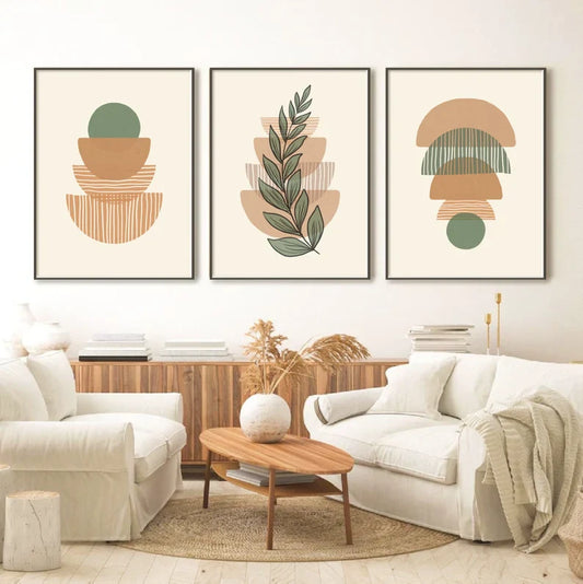 Set x3 Cuadros Abstractos, Boho, Verde II - Tree House Deco