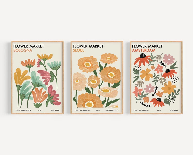 Set x3 Cuadros Abstractos, Flower Market, Colores - Tree House Deco